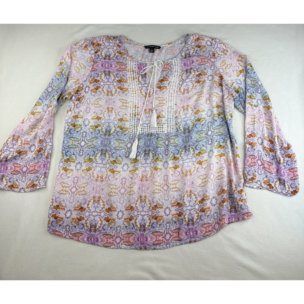 Zac & Rachel Woman 2X Boho Paisley Blouse Tunic Tassel Crochet Bell Sleeve